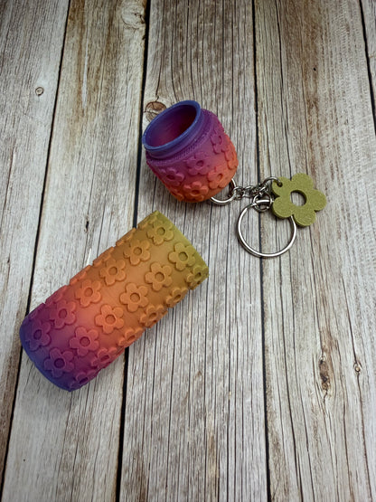 Floral Holder Keychain- 3D print- warm rainbow ombré
