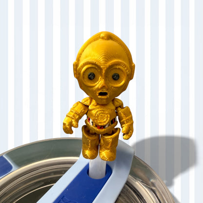 Gold Droid- Straw Buddy- 3D Printed