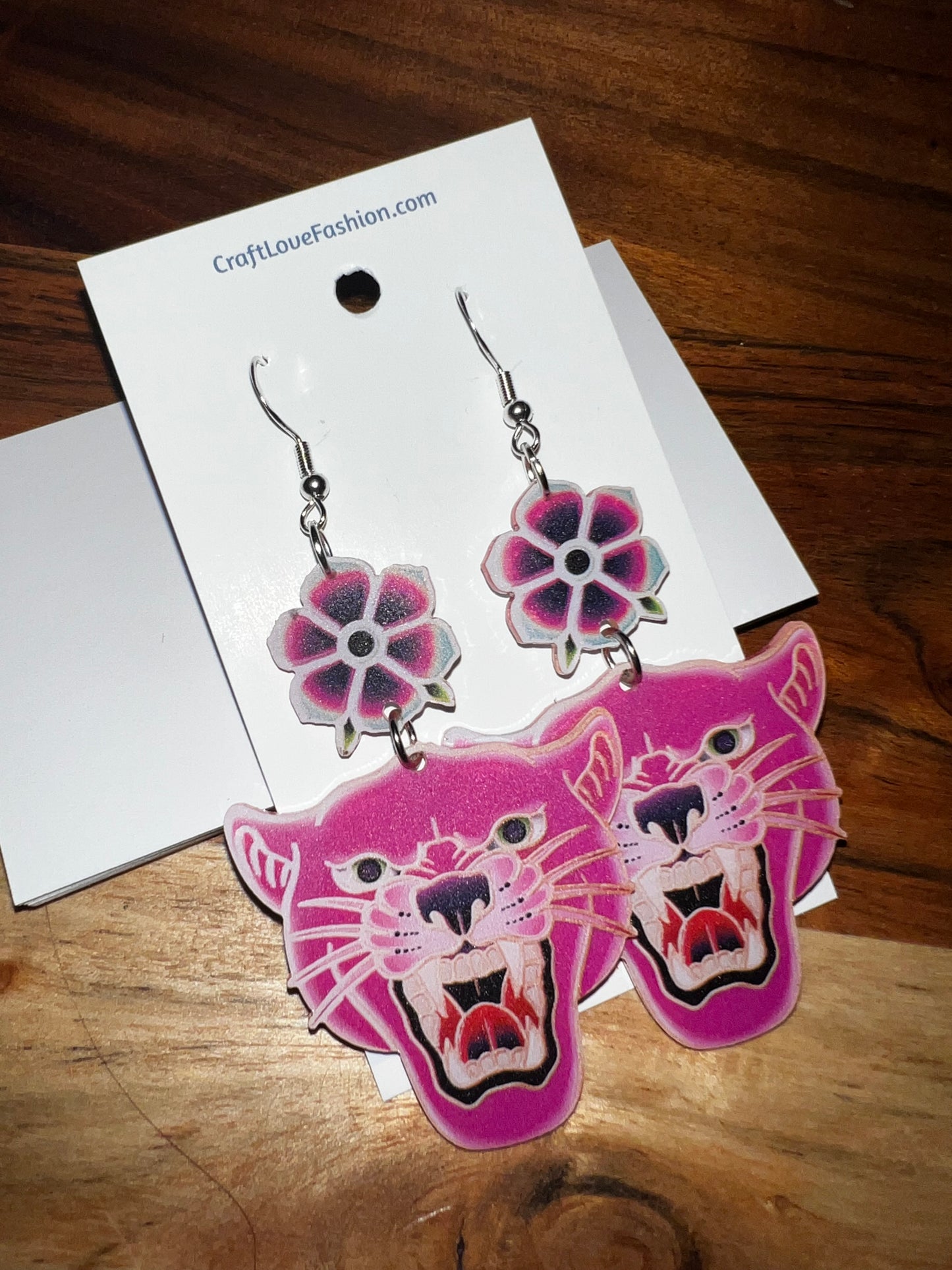 Pink Wildcat- Acrylic Earrings