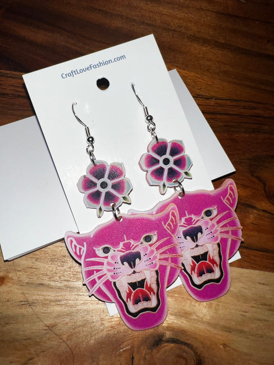Pink Wildcat- Acrylic Earrings