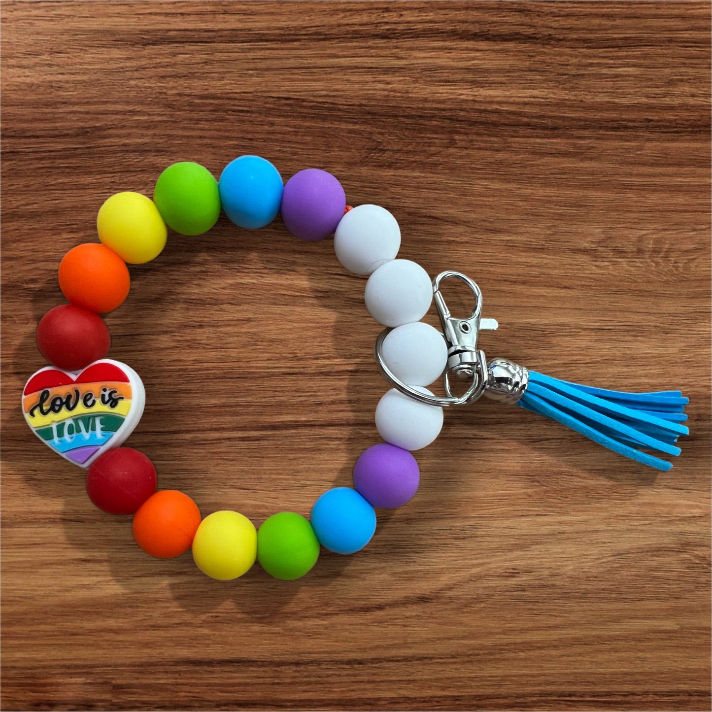 Love is Love Silicone Keychain Beaded Wristlet with Tassel