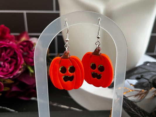 Retro Styled Pumpkin Spooky Hook Earrings