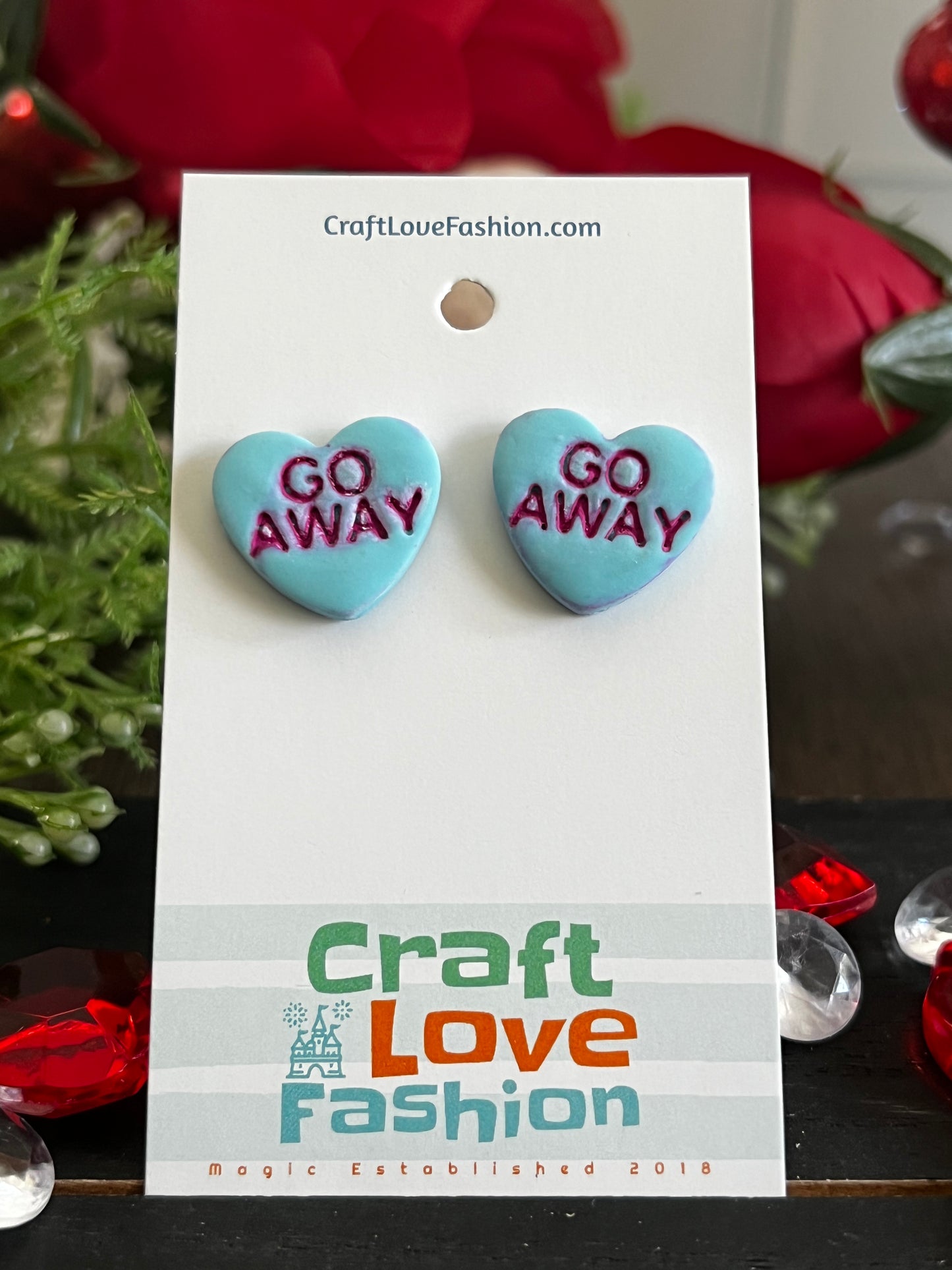 Go Away -Naughty Conversation Hearts- Valentine’s- Stud Earring