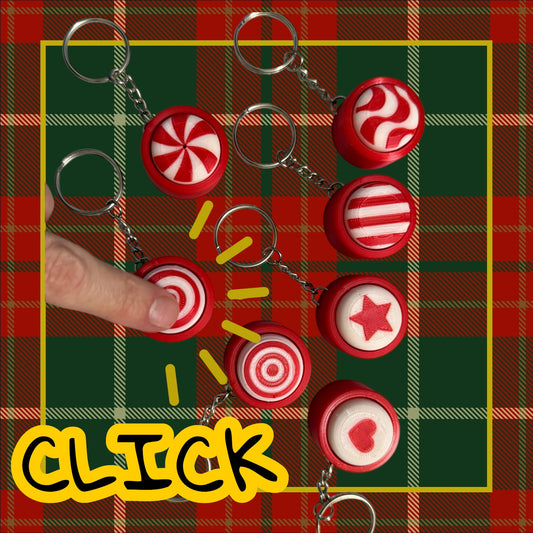 Peppermint Candy Keychain- Fidget Clicker- 3D Printed - Christmas
