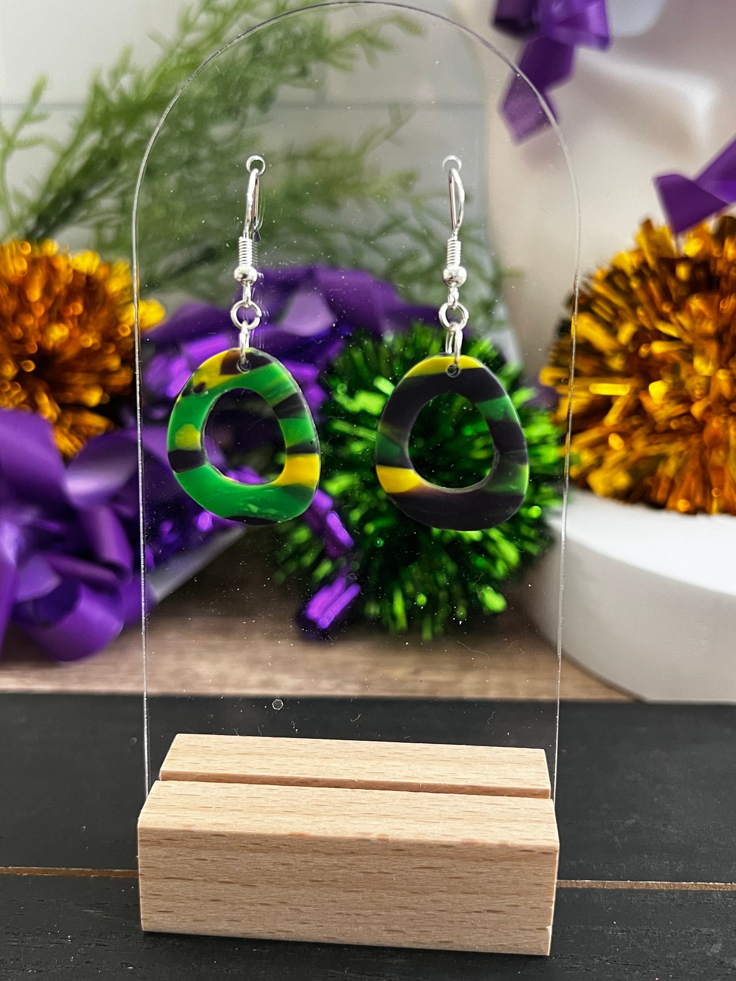 Dainty Egg- Mardi Gras- Hook Earring