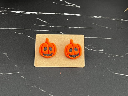 Orange Jack-o-Lantern Spooky Stud Earrings