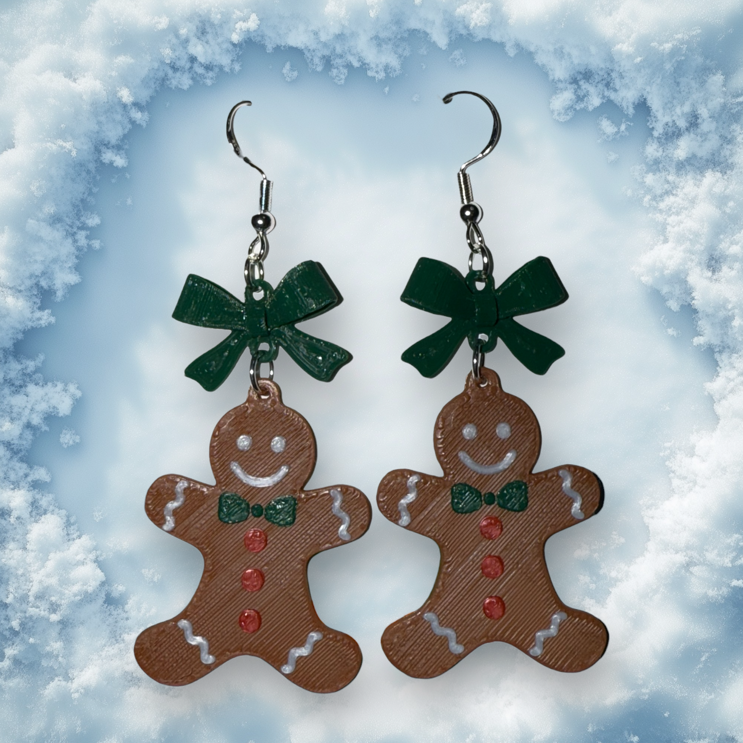 Gingerbread Man with Bow- 3D Printed Earrings- Christmas