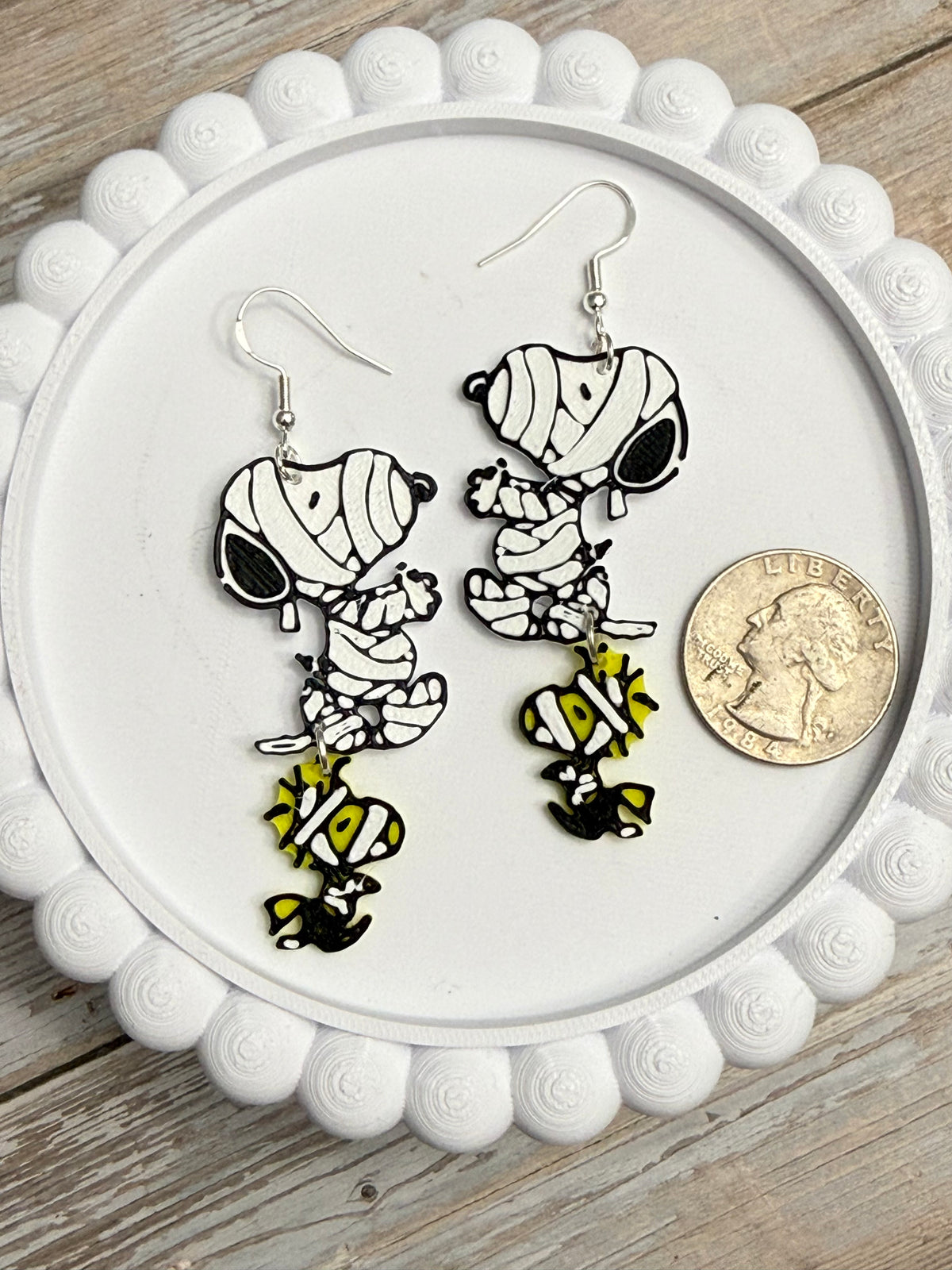 Mummy Dog and Bird- 3D Printed Earrings - Halloween