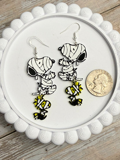 Mummy Dog and Bird- 3D Printed Earrings - Halloween
