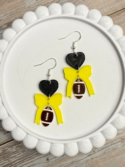 Love, Bows, and Football- 3D Printed Earrings