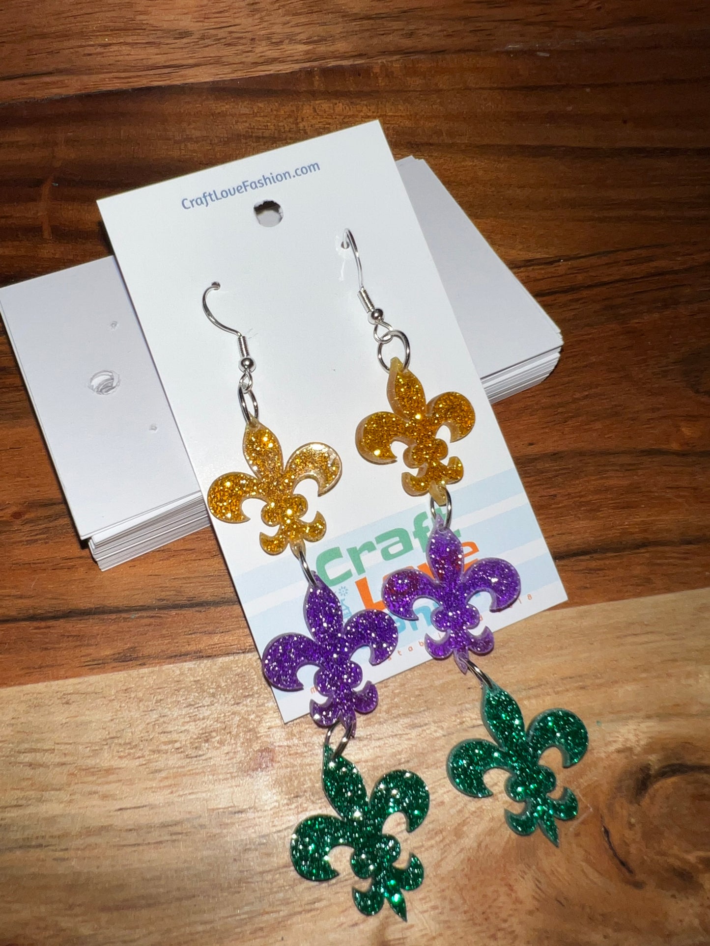 Fleur de Lis Dangle- Acrylic Earrings- Mardi Gras