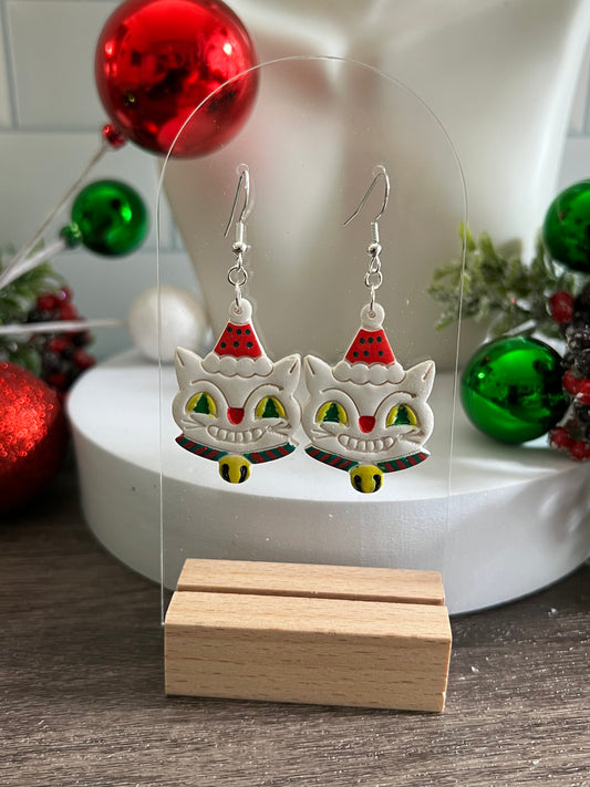 Vintage Christmas Cat- Merry Collection- Hook Earring