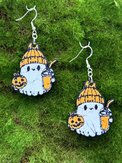Pumpkin Spice Ghost- 3D Printed Earrings - Halloween