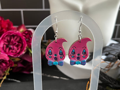 Retro Bowtie Ghosties Spooky Hook Earrings- Pink