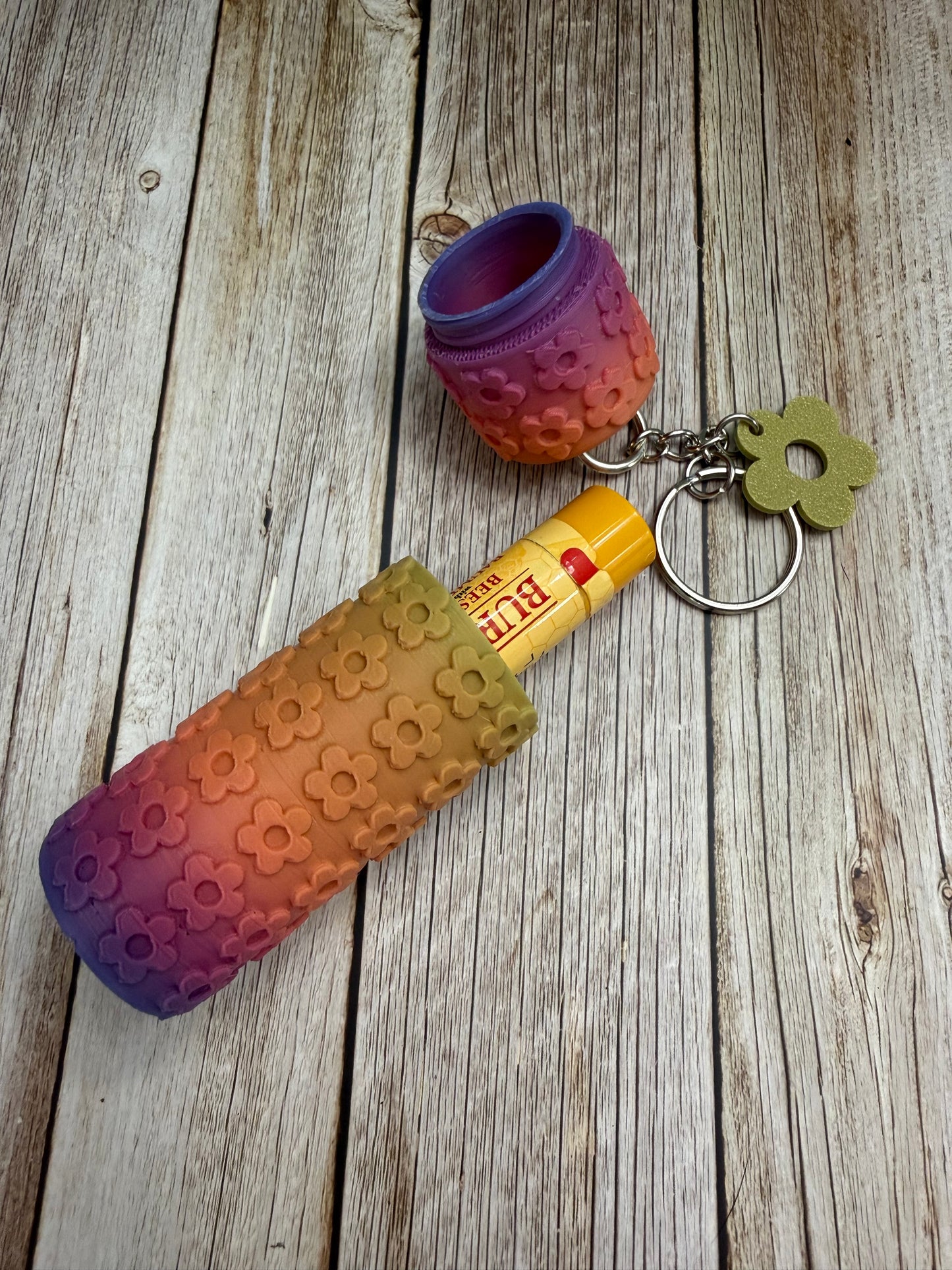 Floral Holder Keychain- 3D print- warm rainbow ombré