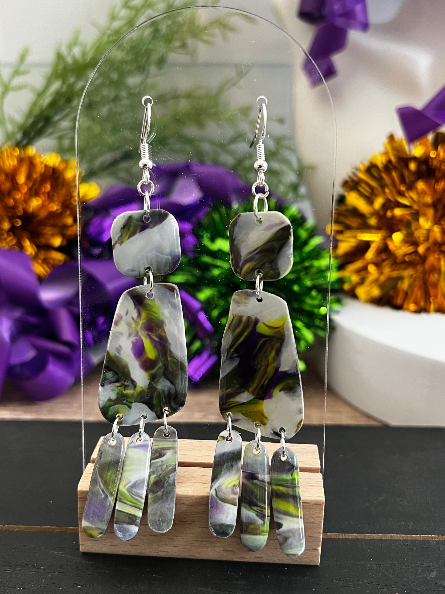 Swirled Dangle- Mardi Gras- Hook Earring