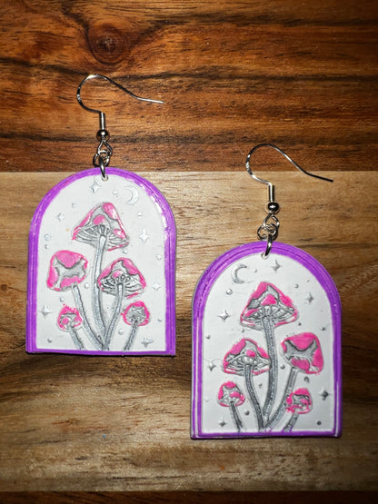 Mushroom Arch- Purple-  Hook Earring