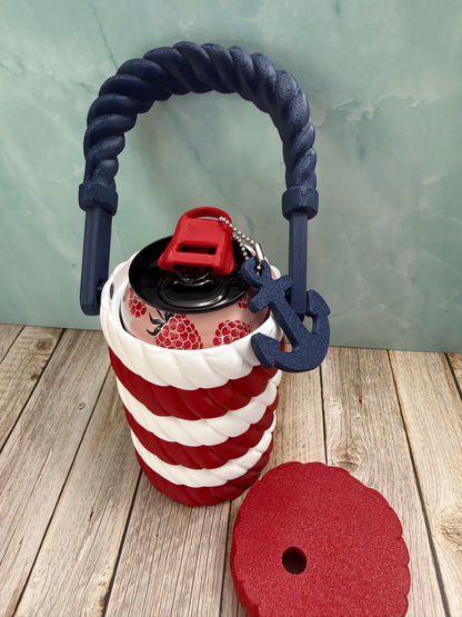 Nautical Rope Red, White, and Blue Cooler 12 oz Can Holder- 3D print