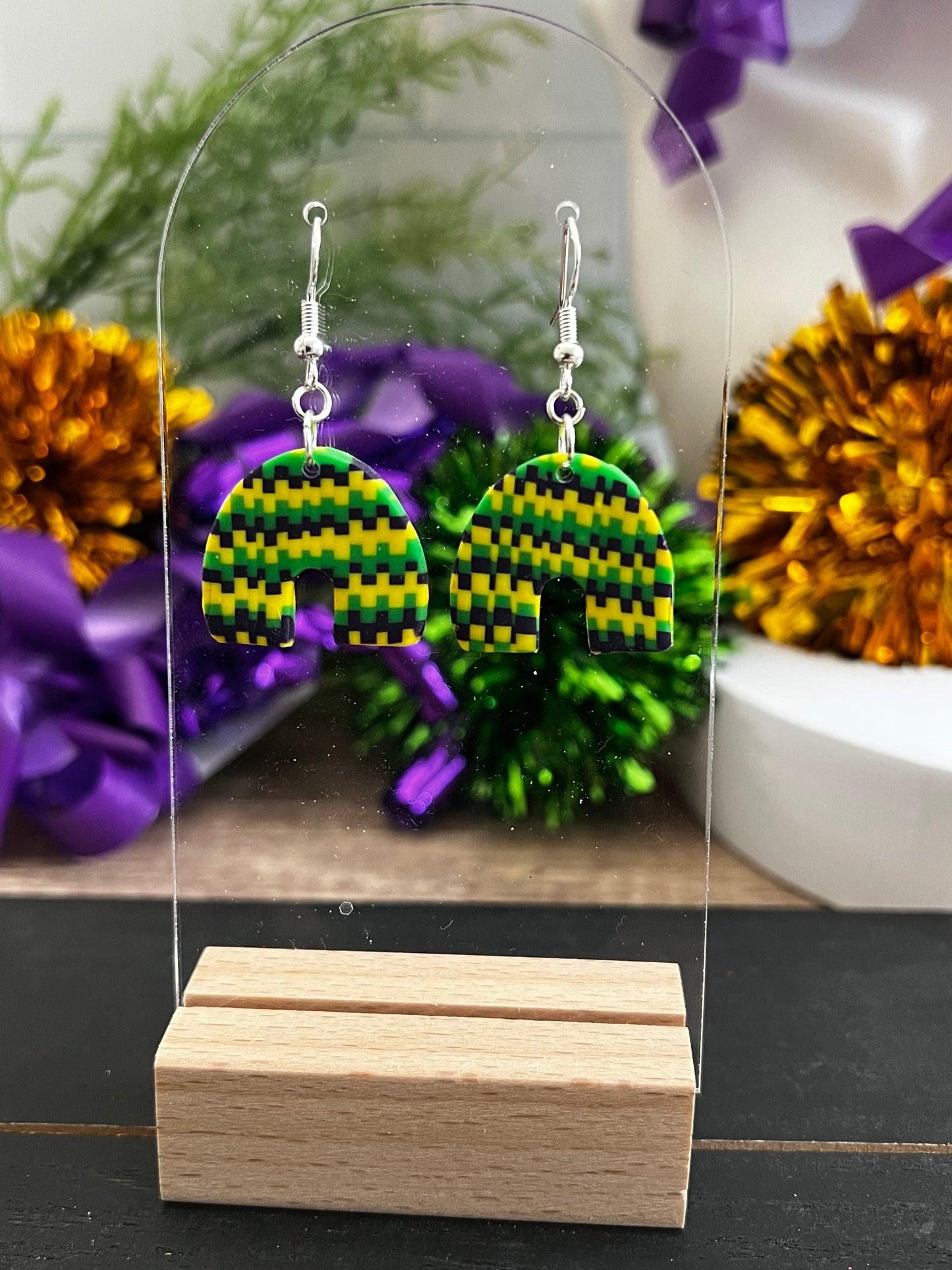 Checkered Arch- Mardi Gras- Hook Earring