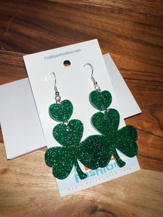 Hearts and Clovers- Acrylic Earrings- St. Patrick’s Day