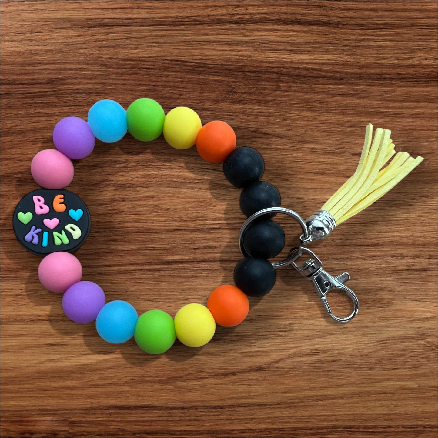 Be Kind Silicone Keychain Beaded Wristlet with Tassel