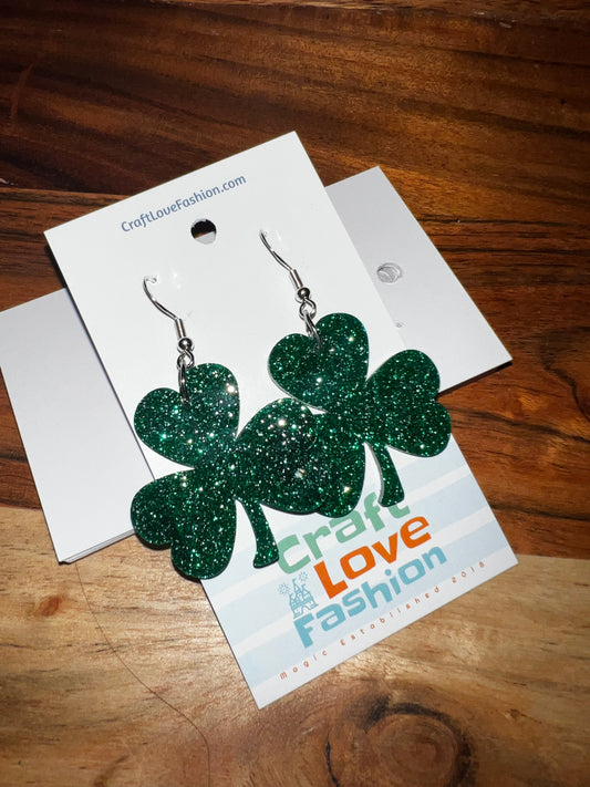 Glitter Shamrock- Acrylic Earrings- St. Patrick’s Day