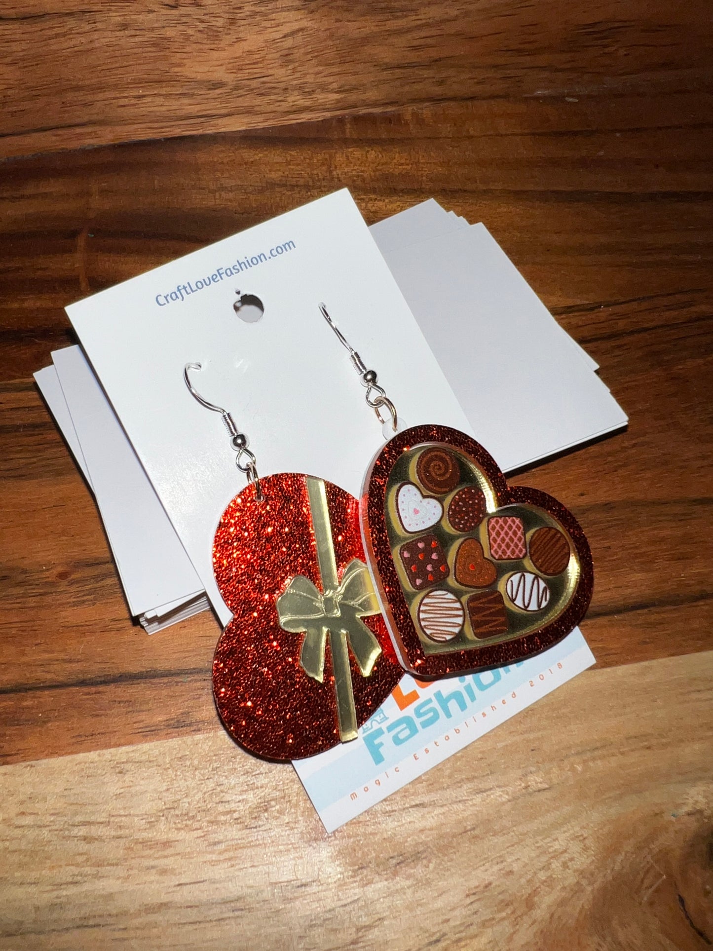 Red Box of Chocolates- Acrylic Earrings- Valentine’s