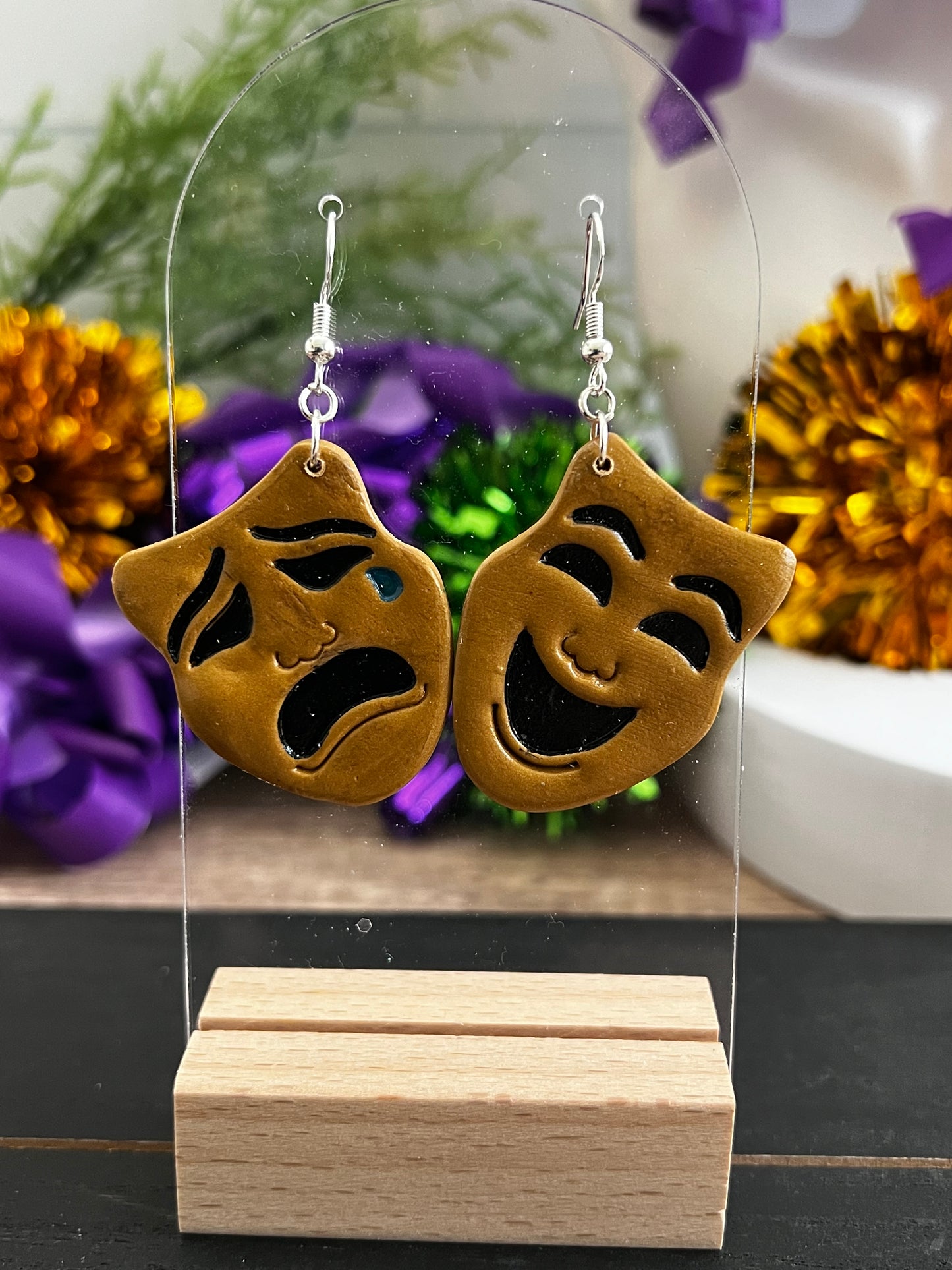 Comedy and Tragedy Masks- Mardi Gras- Hook Earring