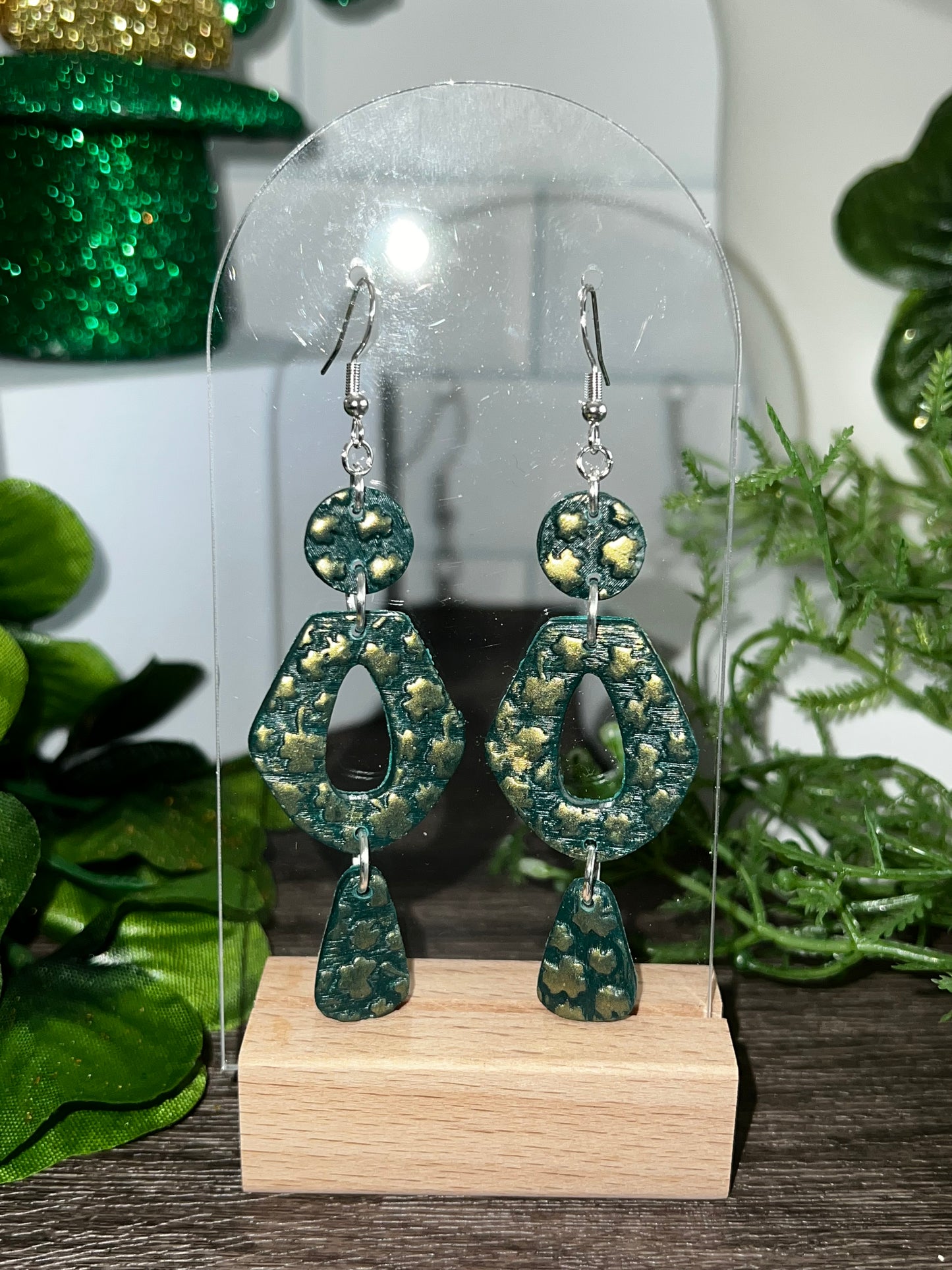 Abstract Shamrock Dangle- St. Patrick's-  Hook Earring