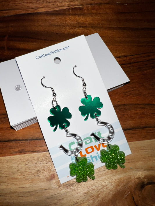 Shamrock and Horseshoe- Acrylic Earrings- St. Patrick’s Day