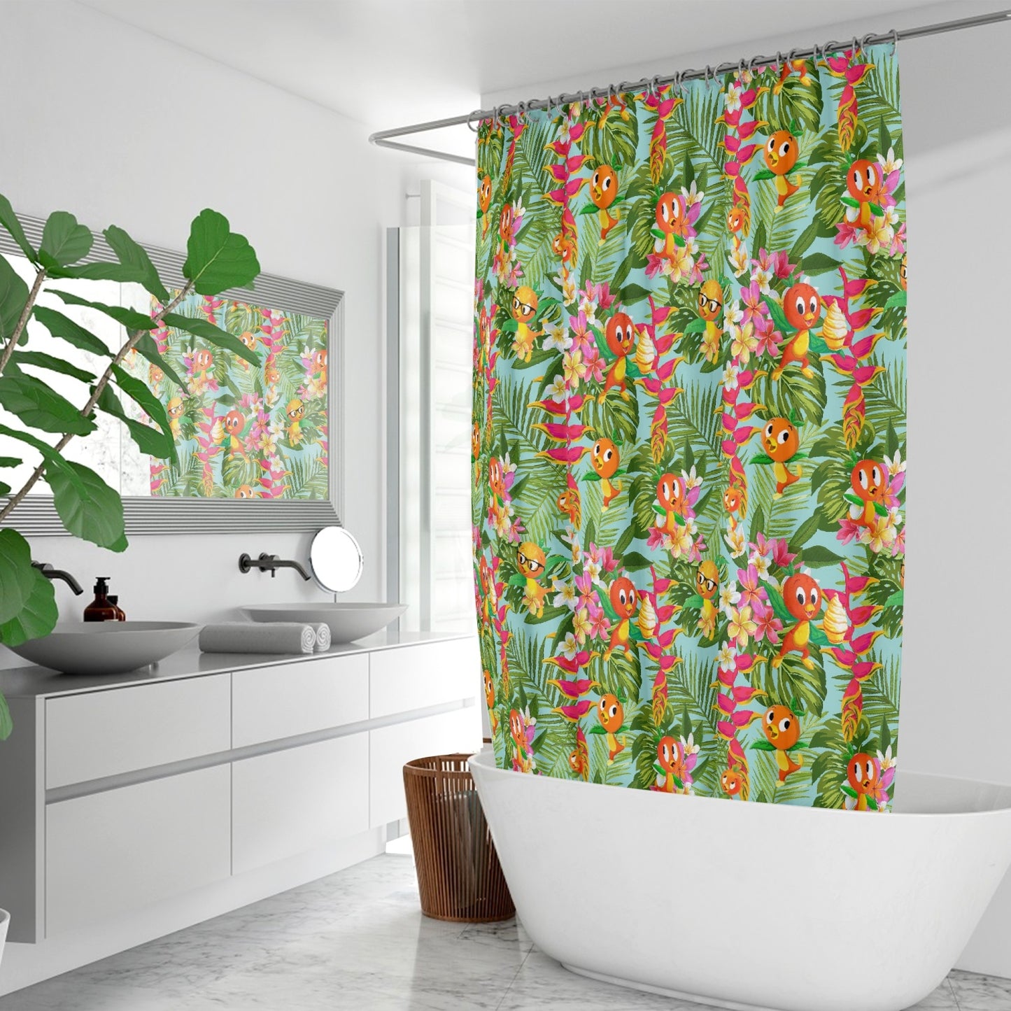 Tropical Orange Bird Quick-drying Shower Curtain