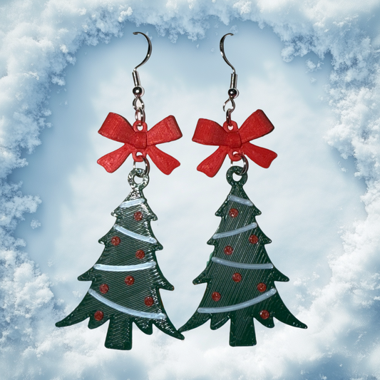 Christmas Tree with Bow- 3D Printed Earrings