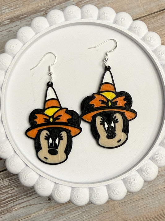 Candy Corn Witch Min- 3D Printed Earrings - Halloween