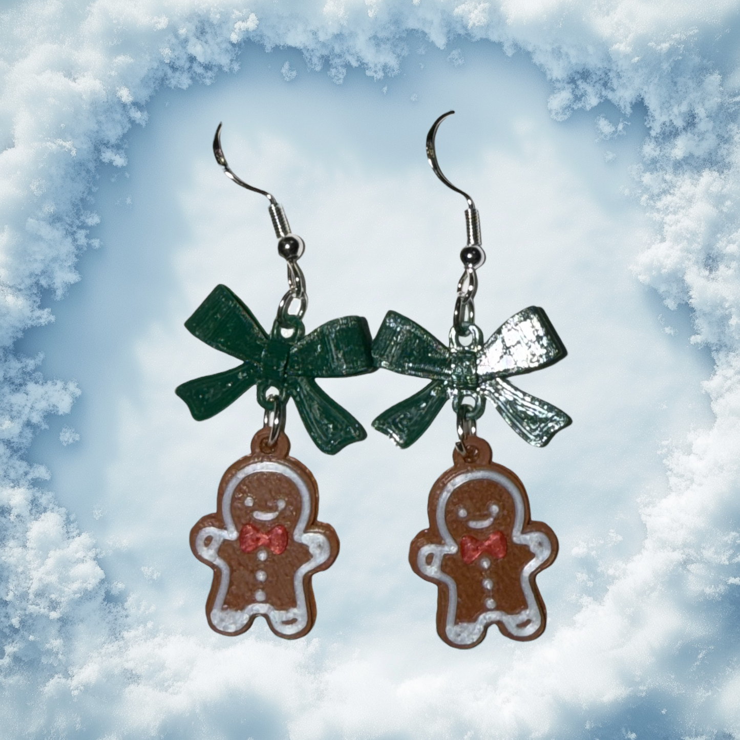 Mini Gingerbread Man with Bow- 3D Printed Earrings