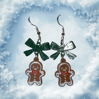 Mini Gingerbread Man with Bow- 3D Printed Earrings
