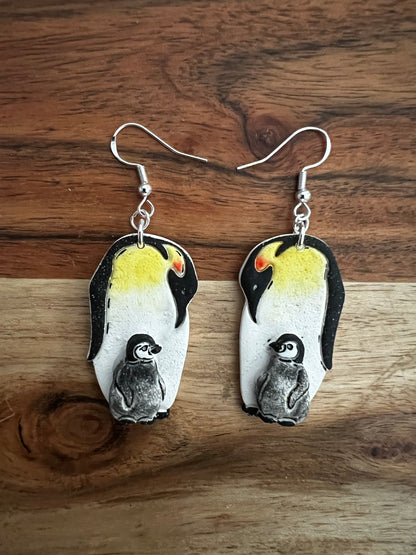 Mommy and Baby Penguin-  Hook Earring