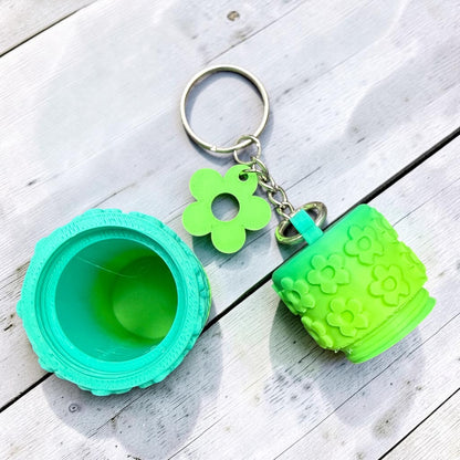 Floral Holder Keychain- 3D print- green/aqua