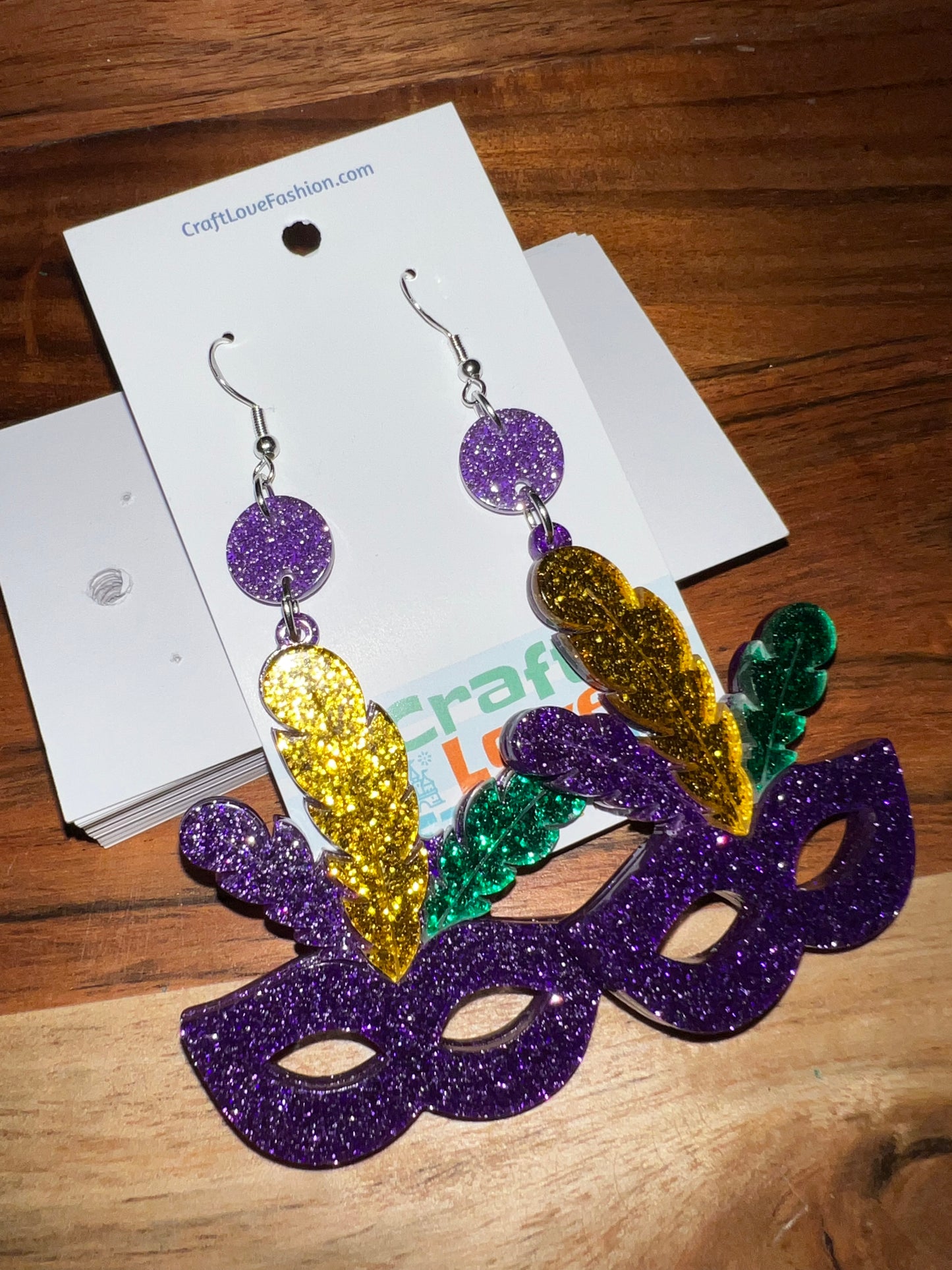 Feathered Mask - Acrylic Earrings- Mardi Gras