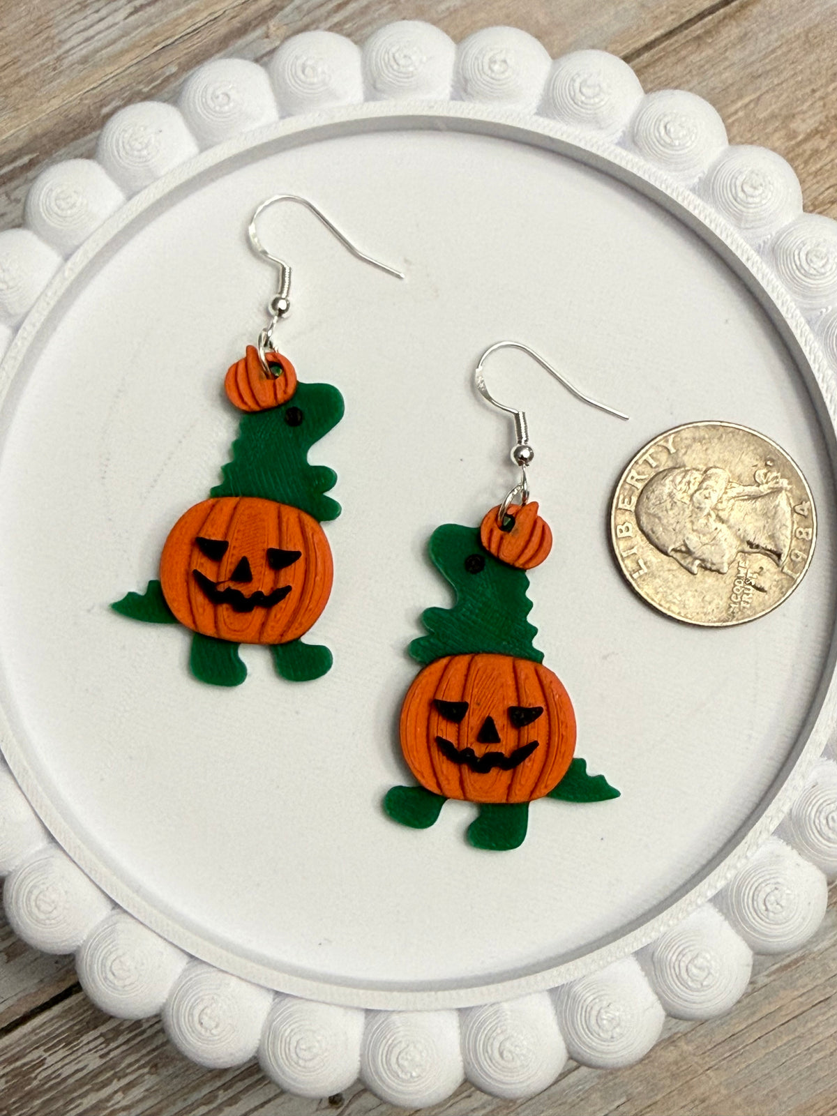 Pumpkin Dino- 3D Printed Earrings - Halloween