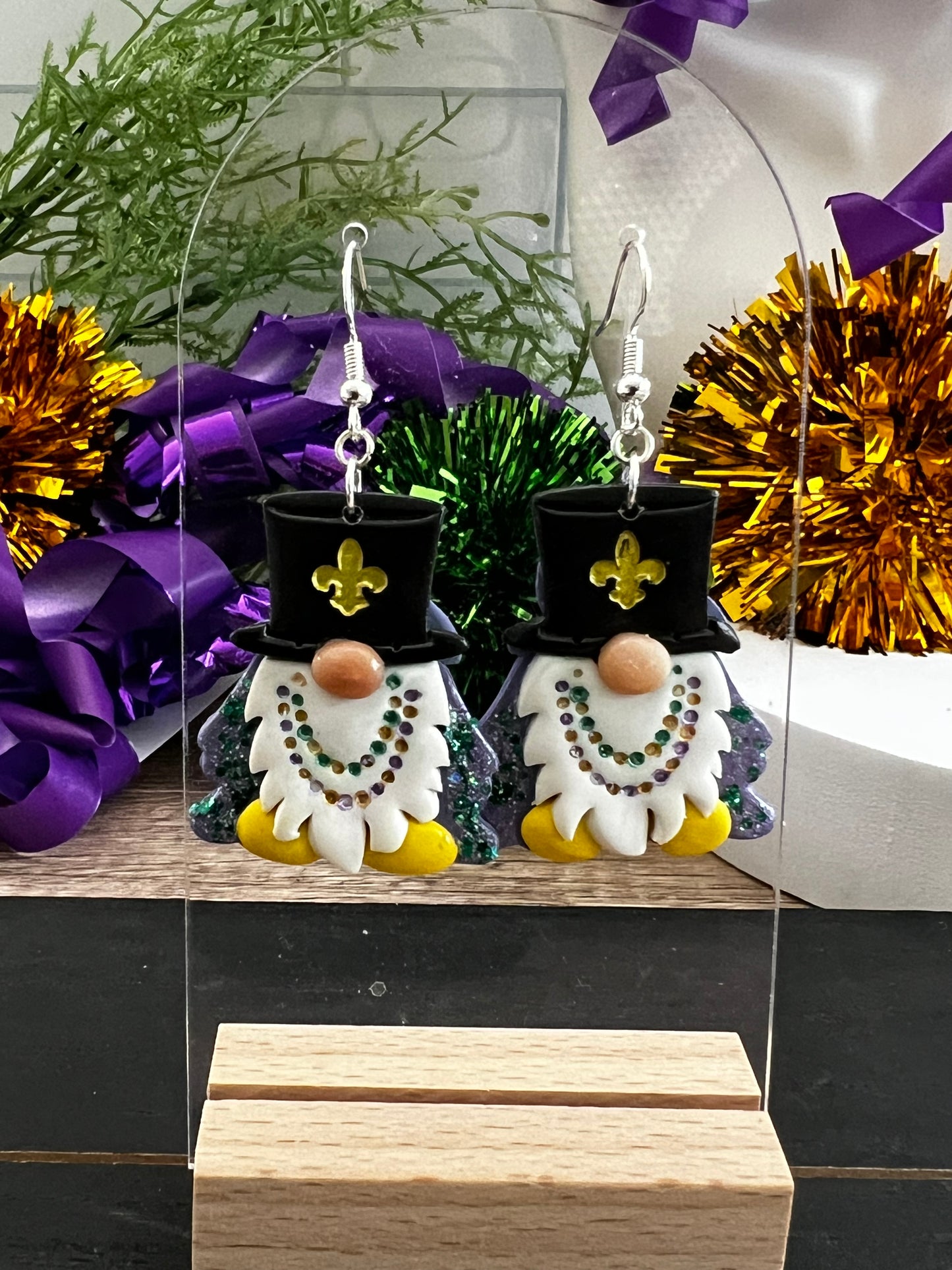 First Line Gnome- Mardi Gras- Hook Earring