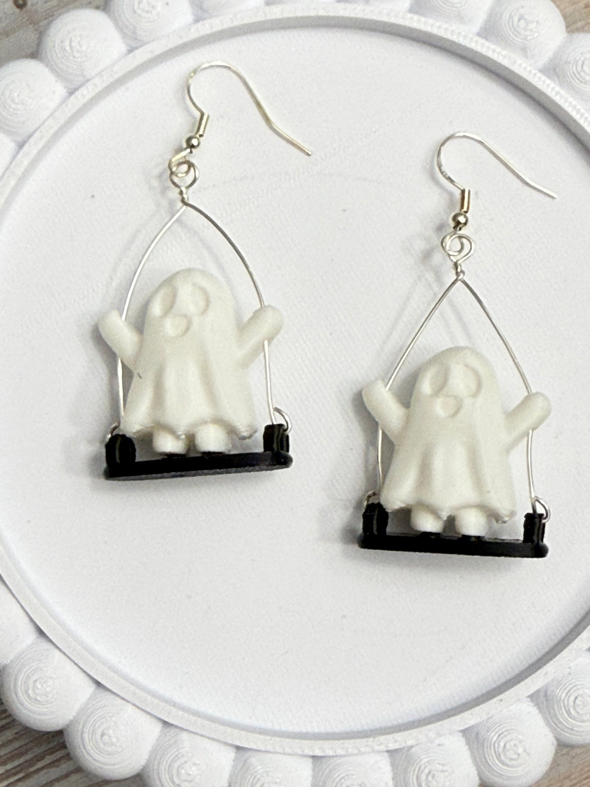 Swinging Ghost- 3D Printed Earrings - Halloween