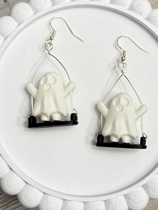 Swinging Ghost- 3D Printed Earrings - Halloween