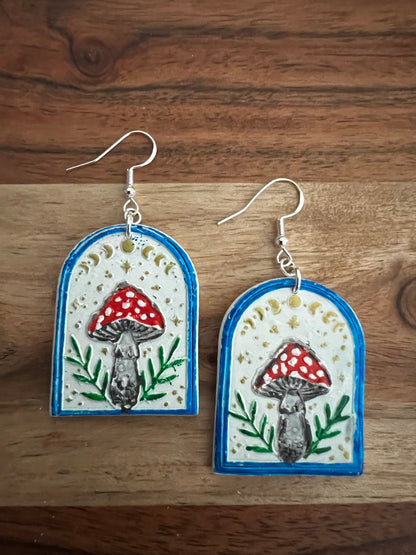 Mushroom Arch- Blue-  Hook Earring