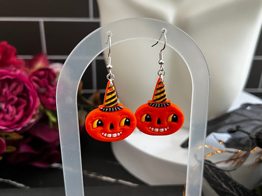 Retro Carnival Pumpkin Spooky Hook Earrings