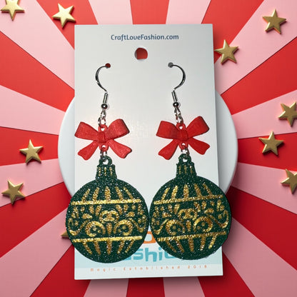 Christmas Ornament with Bow- 3D Printed Earrings - Christmas