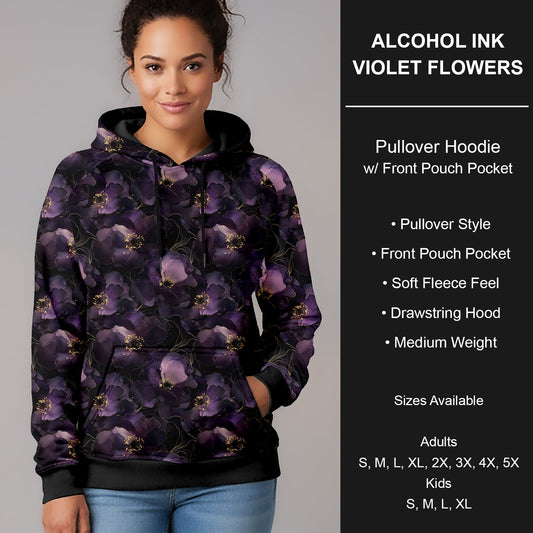 B266 - Preorder Alcohol Ink Violet Flowers Pullover Hoodie (Closes 12/17. ETA late Feb.)