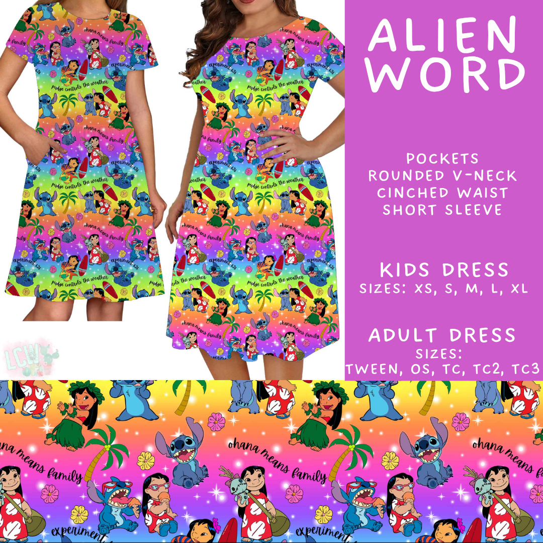 Batch #608 - Magic in Words - Closes 11/4 - ETA early Jan - Alien Word Adult & Kids Dresses