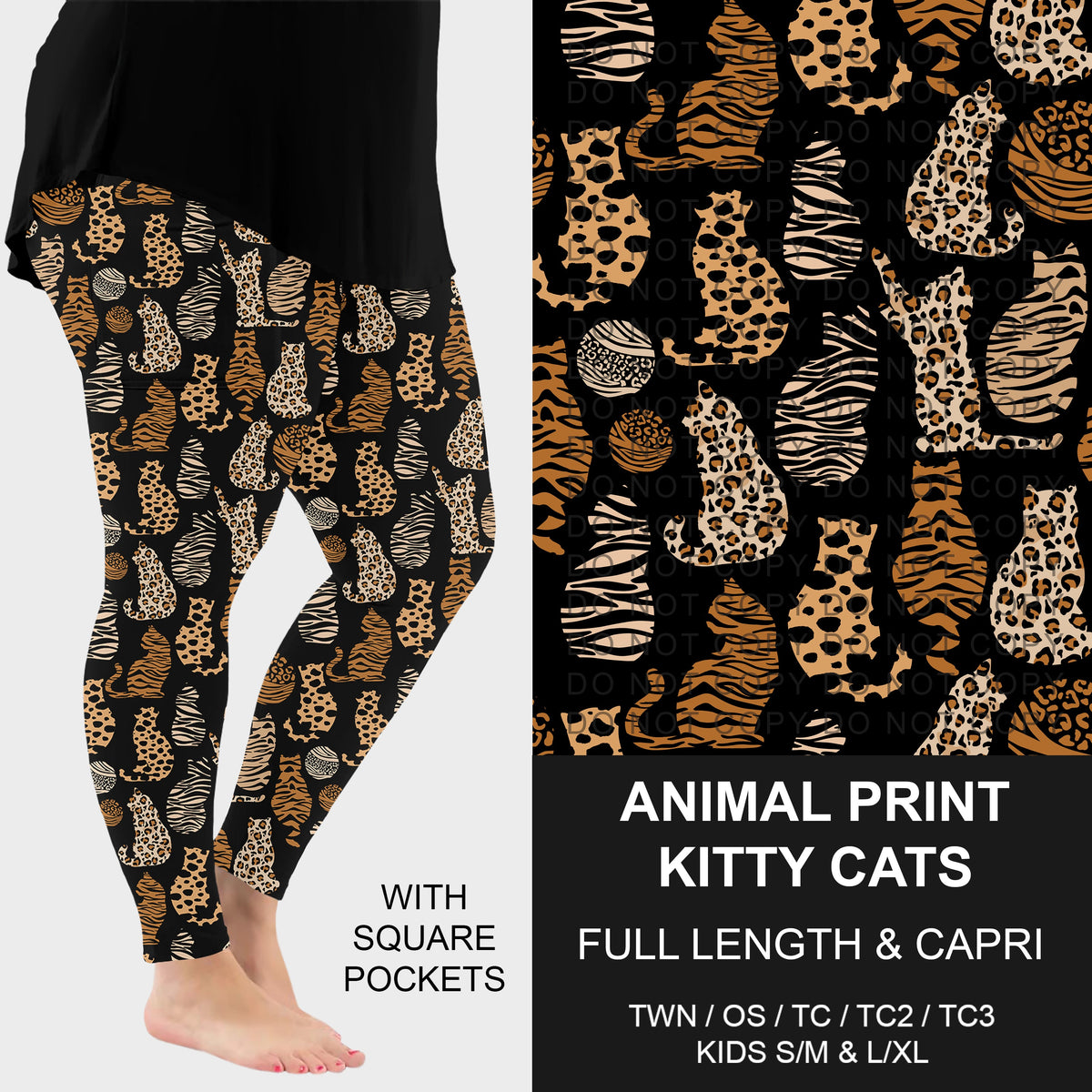 B316 - Preorder Animal Print Kitty Cats Leggings w/ Pockets (Closes 10/11. ETA: mid Dec.)