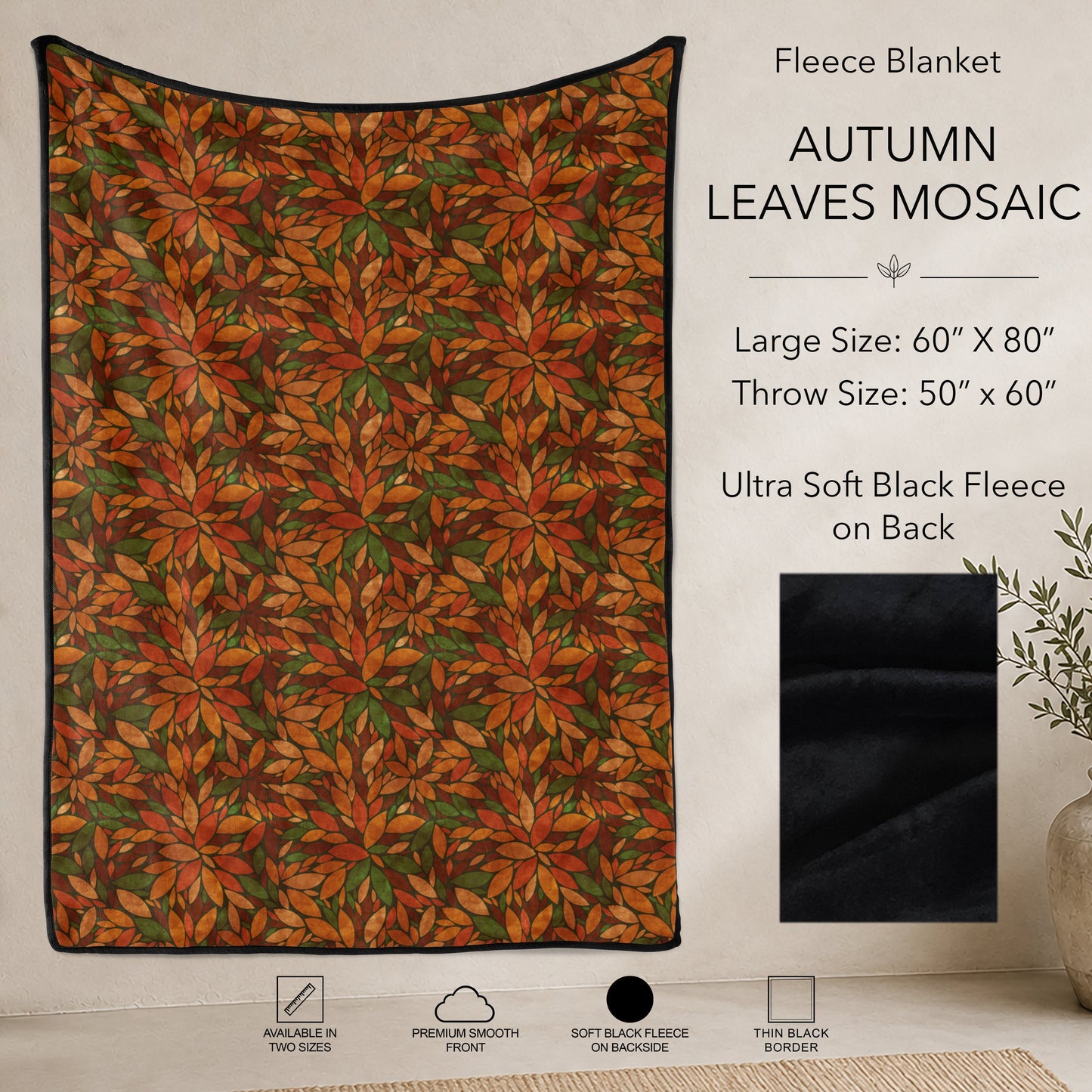 B304 - Pre-Order Autumn Leaves Mosaic Fleece Blanket (Closes 7/31. ETA: early Oct)