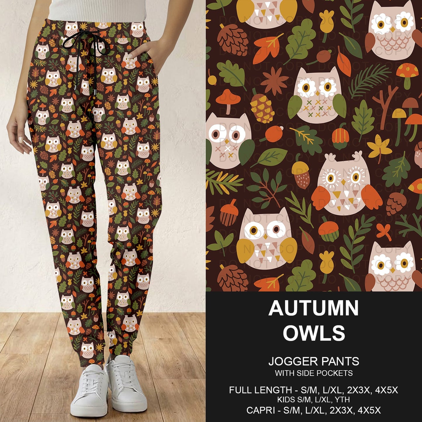 B308 - Preorder Autumn Owls Joggers (Closes 8/16. ETA: late Oct.)